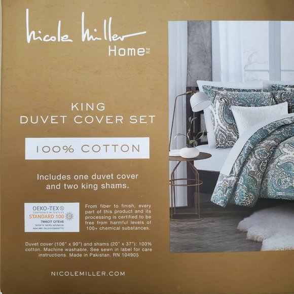 Nicole Miller Floral Medallion Paisley King 3 Pc 100% Cotton Duvet Cover Set - Picture 5 of 11